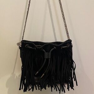Fringe Bucket Bag with Chain Detail